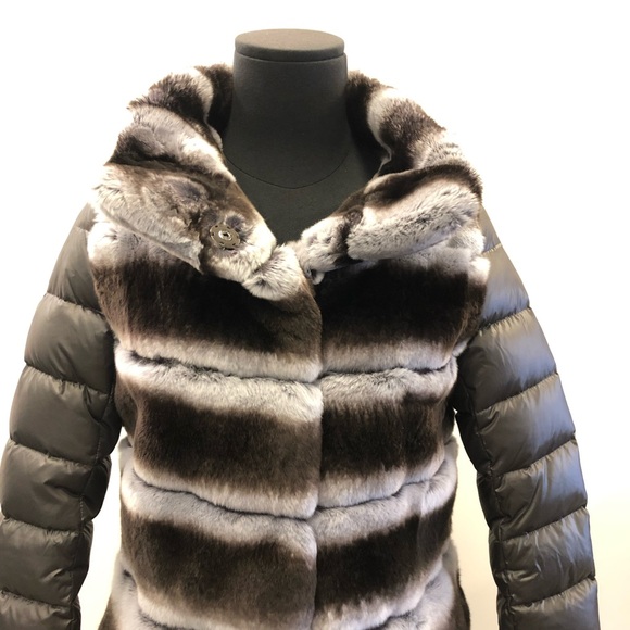 Real Fur Ombré Black / Grey Coat & Down Puffer Size IT 42 | Woman 6 NWOT - Picture 5 of 17